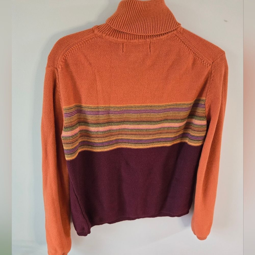 VTG Jones Wear Sport Striped Turtleneck Sweater XL 100% Cotton - Picture 2 of 6
